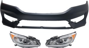 Headlight Assembly Kit for 2016-2017 Honda Accord, Right (Passenger) and Left (Driver) Halogen Light, 3-Piece with Bumper Cover, Replacement