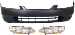 Headlight Kit for 1998-2000 Honda Accord, Right (Passenger) and Left (Driver), Lens and Housing, Halogen, 3-Piece with Bumper Cover, Replacement