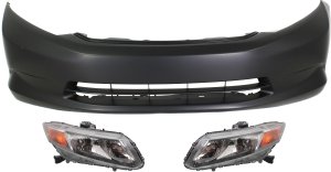 Headlight Assembly Kit for 2012-2012 Honda Civic, Includes Right (Passenger) and Left (Driver) Halogen Lights, 3-Piece with Bumper Cover Replacement