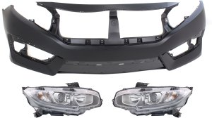 Headlight Assembly Kit for Honda Civic 2016-2018, Halogen Right (Passenger) and Left (Driver) with 3-Piece Bumper Cover Replacement