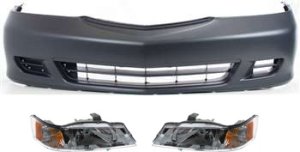 Headlight Kit for Honda Odyssey 1999-2004, Right (Passenger) and Left (Driver) Halogen Lens and Housing, 3-Piece with Bumper Cover Replacement