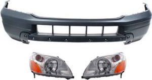 Front Bumper Cover Kit for 2003-2005 Honda Pilot, 3-Piece Set with Headlights, Replacement