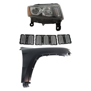 Headlight Assembly Kit for Jeep Grand Cherokee 2014-2016, Right (Passenger) Halogen, 3-Piece with Fender and Grille Assembly Replacement