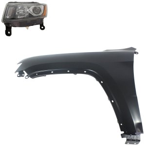 Headlight Assembly Kit for Jeep Grand Cherokee 2014-2016, Left (Driver), Halogen, 2-Piece with Fender, Replacement