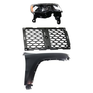 Headlight Assembly Kit for Jeep Grand Cherokee 2017-2021, Right (Passenger), Halogen, 3-Piece Kit with Fender and Grille Assembly Replacement