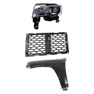 Headlight Assembly Kit for Jeep Grand Cherokee 2017-2021, Left (Driver) Side, Halogen, 3-Piece Set with Fender and Grille Assembly, Replacement