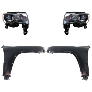 Headlight Assembly Kit for Jeep Grand Cherokee 2017-2021, Right (Passenger) and Left (Driver), Halogen, 4-Piece Kit with Fenders, Replacement