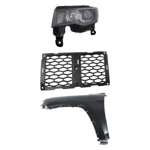 Headlight Assembly Kit for Jeep Grand Cherokee 2017-2021, Left (Driver) Side, Halogen, 3-Piece with Fender and Grille Assembly, Replacement