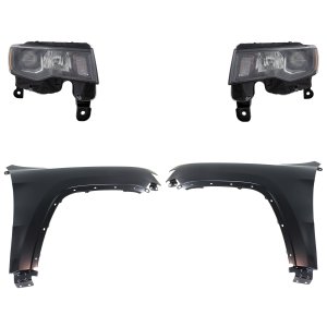Headlight Assembly Kit for Jeep Grand Cherokee 2017-2021, Right (Passenger) and Left (Driver), Halogen, 4-Piece Set, Includes Fenders, Replacement