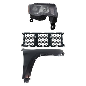 Headlight Assembly for JEEP GRAND CHEROKEE 2017-2021, Right (Passenger), 3-Piece Kit, Halogen, with Fender and Grille Assembly, Replacement