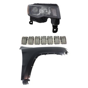 Headlight Assembly Kit for Jeep Grand Cherokee 2017-2021, Right (Passenger) Side, Halogen, 3-Piece with Fender and Grille Assembly, Replacement