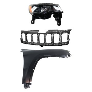 Headlight Assembly Kit for Jeep Grand Cherokee 2017-2021, Right (Passenger) Side, Halogen, 3-Piece with Fender and Grille Assembly, Replacement