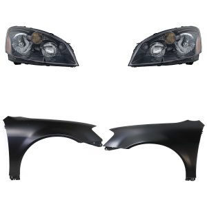 Headlight Assembly Kit for 2005-2006 Nissan Altima, Includes Right (Passenger) and Left (Driver) Halogen Lights, 4-Piece Kit with Fenders, Replacement
