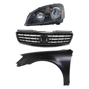 Headlight Assembly for 2005-2006 Nissan Altima, Left (Driver) Side, Halogen, 3-Piece Kit, Includes Fender and Grille Assembly, Replacement