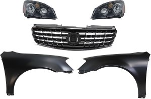 Headlight Assembly Kit for 2005-2006 Nissan Altima, Right (Passenger) and Left (Driver) Halogen, 5-Piece Kit with Fenders and Grille Assembly, Replacement