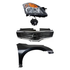 Headlight Assembly Kit for 2007-2009 Nissan Altima, Right (Passenger) Side, Halogen, 3-Piece Set, with Fender and Grille Assembly Replacement