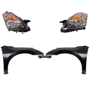 Headlight Assembly Kit for 2007 Nissan Altima, Right (Passenger) and Left (Driver), Halogen, 4-Piece with Fenders, Replacement
