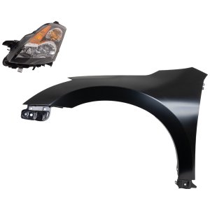 Headlight Assembly for 2007 Nissan Altima, Left (Driver) Side, 2-Piece Kit with Fender, Halogen Light, Replacement