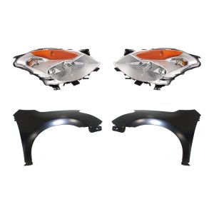 Headlight Assembly Kit for 2008 Nissan Altima, Right (Passenger) and Left (Driver), HID/Xenon Light, Includes 4-Piece Fender Set with HID Kit, Replacement