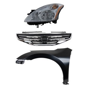 Headlight Assembly Kit for Nissan Altima 2010 - 2012, Left (Driver) Side, Halogen, 3-Piece Set with Fender and Grille Assembly, Replacement