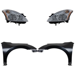 Headlight Assembly for 2010-2012 Nissan Altima, Right (Passenger) and Left (Driver) Halogen, 4-Piece Kit with Fenders, Replacement