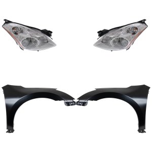 Headlight Kit for 2010-2012 Nissan Altima, Right (Passenger) and Left (Driver) Lens and Housing, Xenon, 4-Piece Kit with Fenders, Replacement