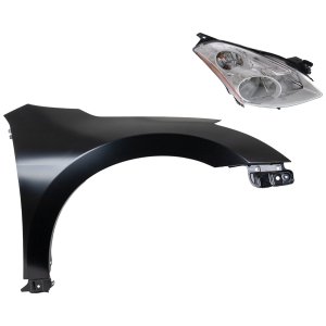Headlight Kit for 2010-2012 Nissan Altima Right (Passenger) Side, Lens and Housing, Xenon Light, 2-Piece Set, with Fender, Replacement