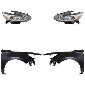 Headlight Assembly Kit for 2016-2018 Nissan Altima, Right (Passenger) and Left (Driver), Halogen, 4-Piece Kit, with Fenders, Replacement
