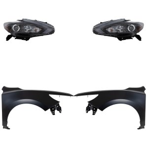 Headlight Assembly Kit for 2016-2018 Nissan Altima, Right (Passenger) and Left (Driver), 4-Piece Halogen, Includes Fenders, Replacement