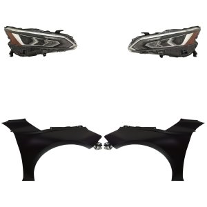 Headlight Assembly Kit for Nissan Altima 2019-2022, Right (Passenger) and Left (Driver), 4-Piece Set, LED, with Fenders, Replacement