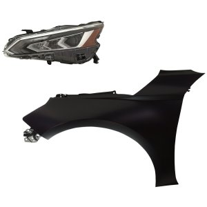 Headlight Assembly for Nissan Altima (2019-2022), Left (Driver) Side, 2-Piece Kit, LED, with Fender - Replacement