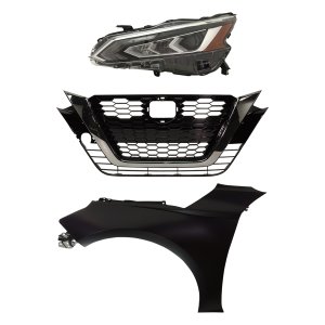 Headlight Assembly Kit for Nissan Altima 2019-2022 Left (Driver) LED, 3-Piece Kit, SR Model, with Fender and Grille Assembly, Replacement