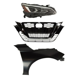 Headlight Assembly Kit for Nissan Altima 2019-2022, Right (Passenger), 3-Piece with LED, Including Fender and Grille, Replacement