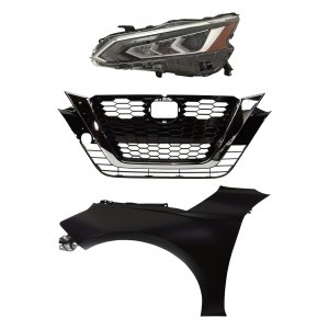 Headlight Assembly for 2019-2022 Nissan Altima, Left (Driver) Side, LED, 3-Piece Kit with Fender and Grille Assembly Replacement