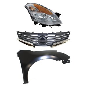 Front Fender Kit for 2008 Nissan Altima, Right (Passenger), Primed (Ready to Paint), 3-Piece with Grille and Headlight, Replacement