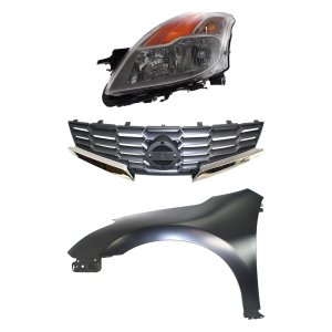 Front Fender for 2008 Nissan Altima, Left (Driver) Side, Primed (Ready to Paint), 3-Piece Kit with Grille and Headlight, Replacement