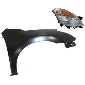 Front Fender for Nissan Altima 2008-2008, Right (Passenger), Primed (Ready to Paint), 2-Piece Kit with Headlight, Replacement