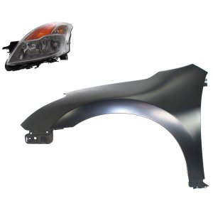 Front Fender Kit for 2008 Nissan Altima, Left (Driver) Side, Primed (Ready to Paint), 2-Piece Kit with Headlight, Replacement 