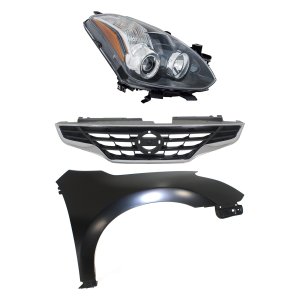 Front Fender for Nissan Altima 2010-2013 Right (Passenger), Primed (Ready to Paint), 3-Piece Kit with Grille and Headlight, Replacement