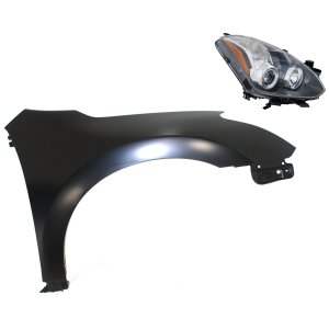 Front Fender Right (Passenger) for Nissan Altima 2010-2013, Primed (Ready to Paint), 2-Piece Kit with Headlight, Replacement