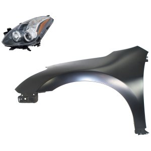 Front Fender for 2010-2013 Nissan Altima, Left (Driver), Primed (Ready to Paint), 2-Piece Kit with Headlight, Replacement