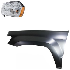 Headlight Assembly for Jeep Grand Cherokee 2005-2007 Left (Driver), Halogen, 2-Piece Kit with Fender Replacement