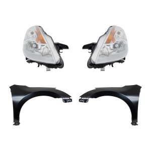 Headlight Kit for 2008-2009 Nissan Altima, Right (Passenger) and Left (Driver), Lens and Housing, Halogen, 4-Piece Kit with Fenders, Replacement