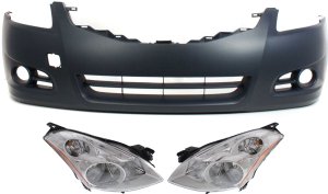 Headlight Kit for 2010-2012 Nissan Altima, Right (Passenger) and Left (Driver), Lens and Housing, Xenon, 3-Piece Set with Bumper Cover, Replacement
