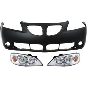 Headlight Assembly Kit for 2005-2009 Pontiac G6, Includes Right (Passenger) and Left (Driver) Sides, Halogen, 3-Piece Set with Bumper Cover Replacement
