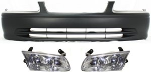 Front Bumper Cover Kit for 2000-2001 Toyota Camry Sedan, 3-Piece with Headlights, Replacement