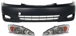 Headlight Assembly Kit for Toyota Camry 2002-2004 Right (Passenger) and Left (Driver) Set, 3-Piece Halogen Light with Bumper Cover Replacement