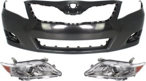 Headlight Assembly Kit for 2010-2011 Toyota Camry, Right (Passenger) and Left (Driver), Halogen, 3-Piece with Bumper Cover Replacement