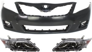 Headlight Assembly Kit for 2010-2011 Toyota Camry, Right (Passenger) & Left (Driver), Halogen, 3-Piece Kit with Bumper Cover, Replacement