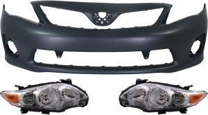 Headlight Kit for 2011-2013 Toyota Corolla, Right (Passenger) and Left (Driver) with Lens and Housing, Halogen, 3-Piece with Bumper Cover, Replacement